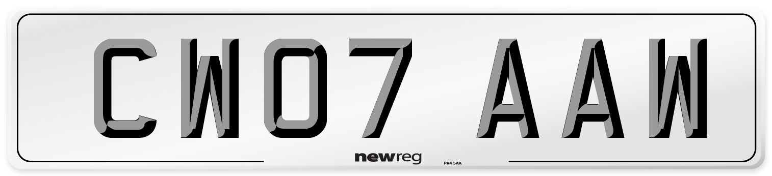CW07 AAW Number Plate from New Reg